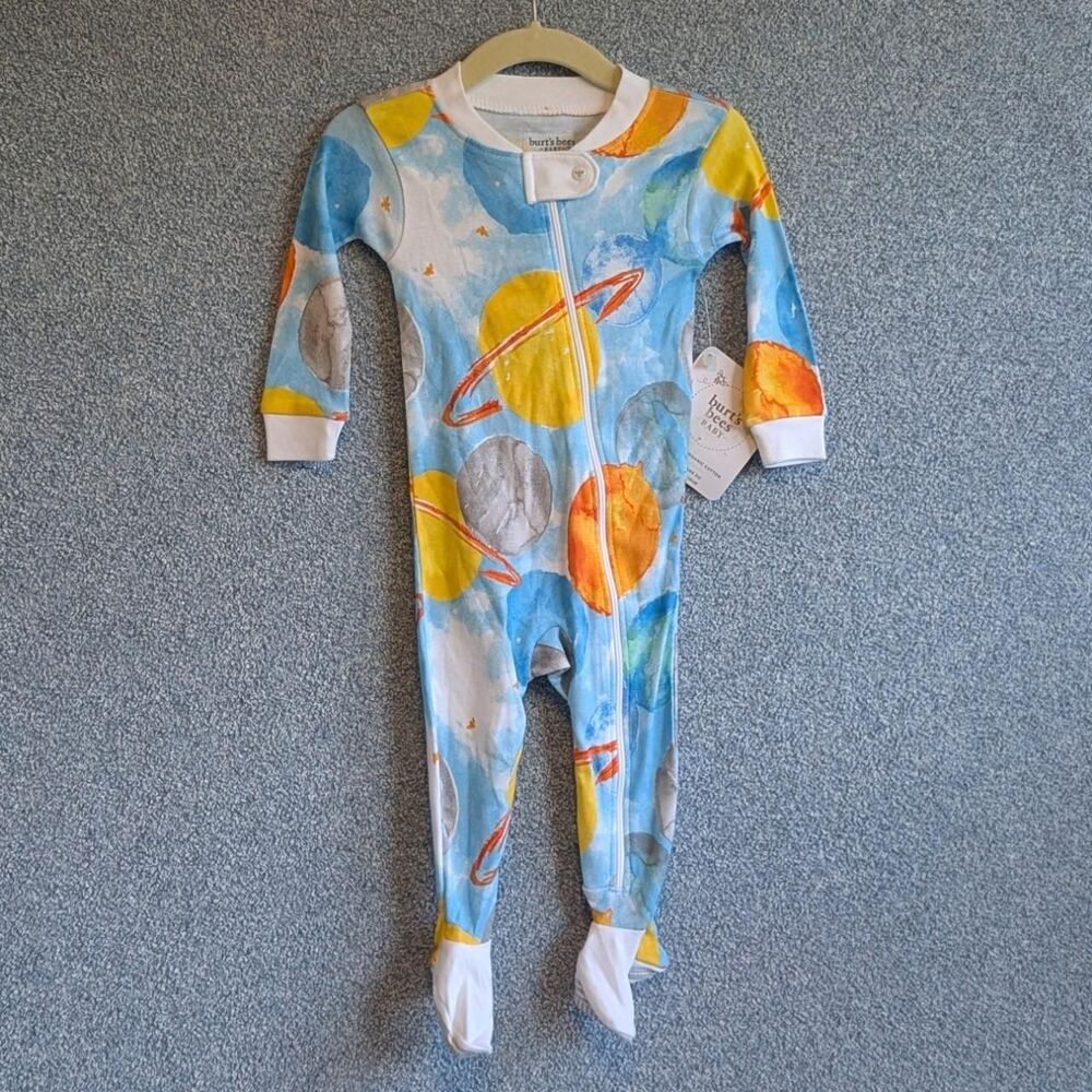 Burt's Bees Baby Size 3-6M Organic Cotton Space Planets Zip Up Sleeper Suit